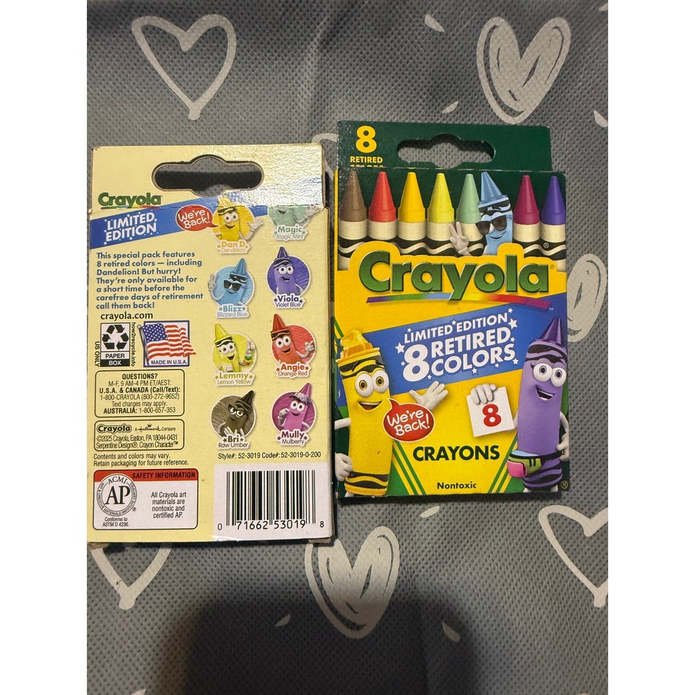 Crayola Limited Edition 8 Retired Colors Crayon Pack Dandelion Magic Mint Box